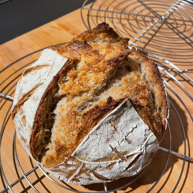 sourdough bread after baking in cooling stage
