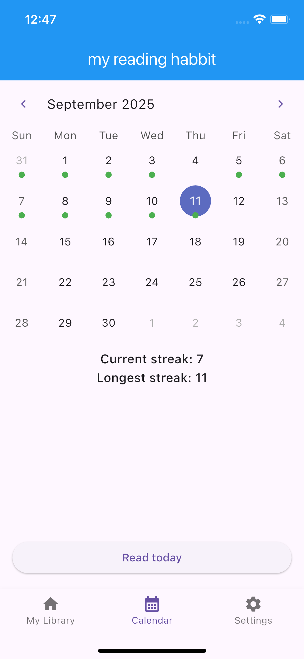 Screenshot: Lesekalender